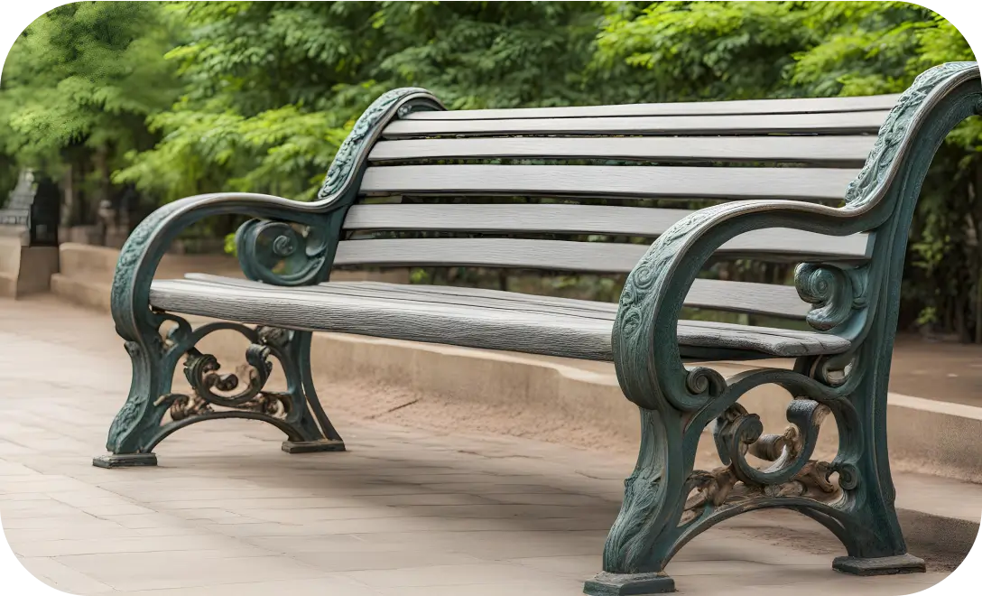 Elegant outdoor bench in a well-maintained private garden, perfect for enhancing outdoor living spaces.