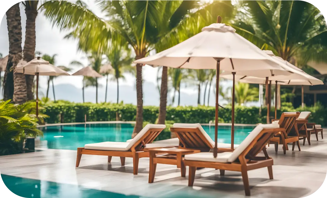 Luxury tan pool side loungers by Urban Land Products – Indian manufacturer for resorts