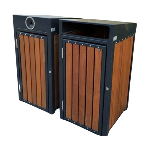 Outdoor wooden dustbin for offices and hotels by Wooden Dustbin Manufacturer in India – UrbanLand Products.