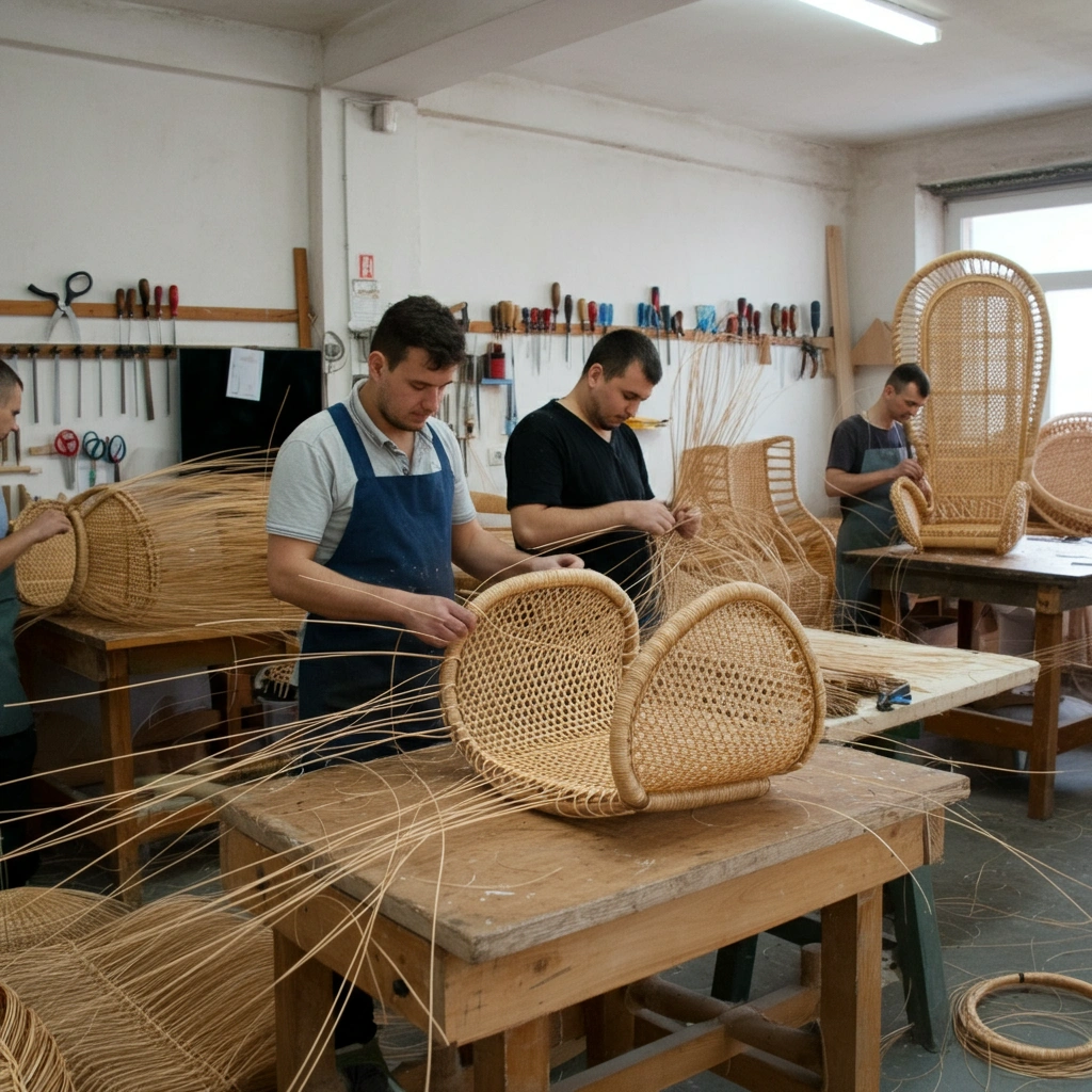 Skilled artisans weaving wicker furniture – Best Outdoor Furniture Manufacturer in India, Urban Land Products