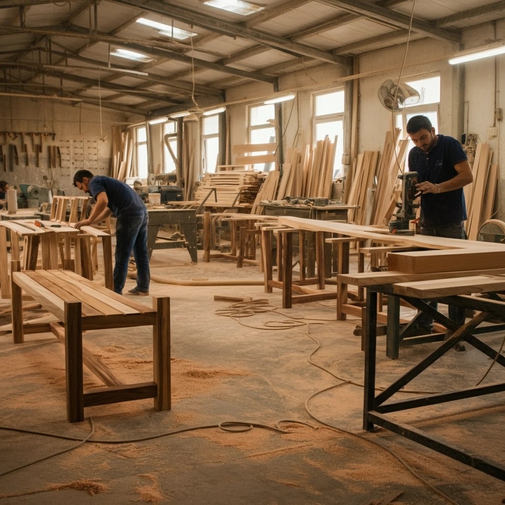 Wooden bench production at Urban Land Products – Best Outdoor Furniture Manufacturer in India