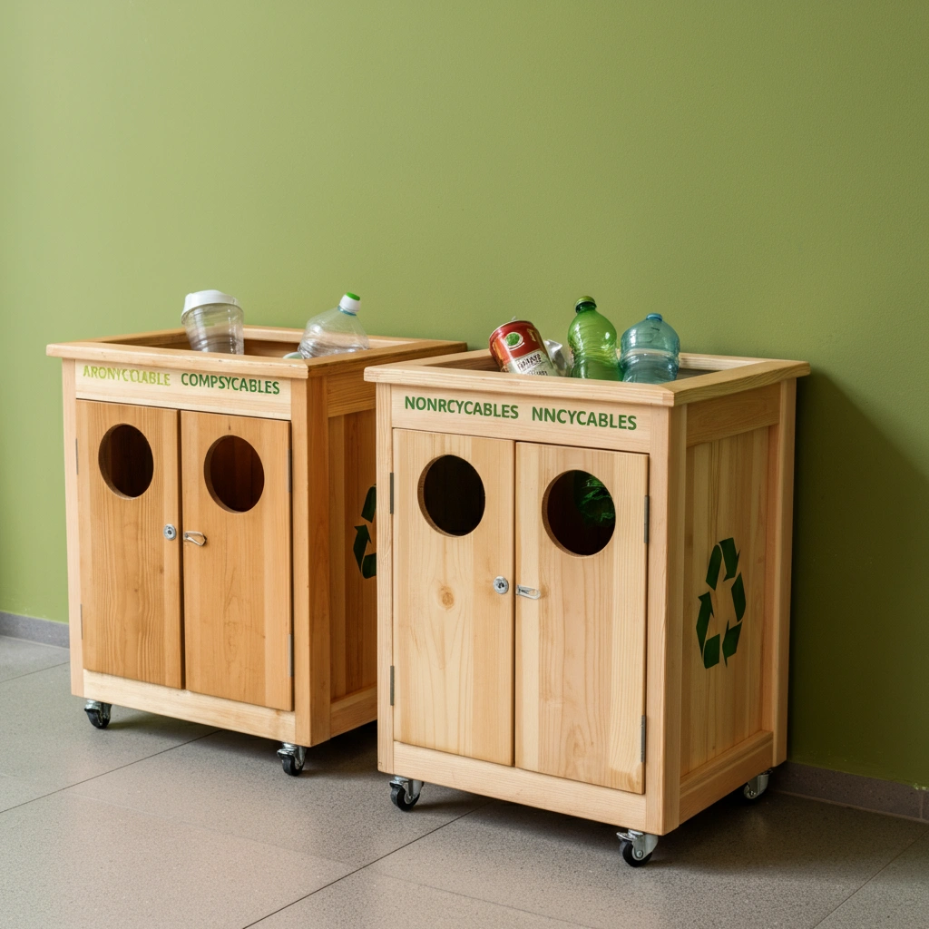 Waste Management With Wooden Bins
